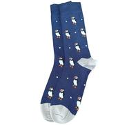 Purple Possum® Puffin Socks Blue Bamboo Cotton Blend Puffins Men's Novelty Socks Size 6-11