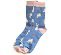 Purple Possum® Rabbit Socks Ladies Bunny Rabbits Bamboo Cotton Blend Cute Bunnies Blue Pink Novelty Socks Shoe Size 4 to 7
