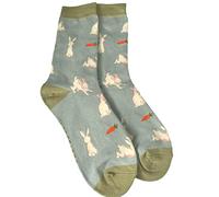 Purple Possum® Rabbit Socks Ladies Bunny Rabbits Bamboo Cotton Blend Cute Bunnies Blue Socks 1 Pair Size 4-7