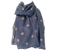 Purple Possum® Scarf Blue Bee Print Rose Gold Foil Bumble Bees Ladies Cotton Blend Wrap Shawl