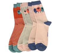 Purple Possum® Sheep Socks Ladies Cream Striped Stripes Bamboo Cotton Cute Farm Animals Womens Socks Size 3 to 7 (3 Pair Pack Grey Pink and Orange)