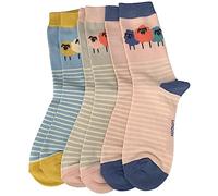 Purple Possum® Sheep Socks Ladies Cream Striped Stripes Bamboo Cotton Cute Farm Animals Womens Socks Size 3 to 7 (3 Pair Pack Grey Pink and blue)