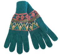Purple Possum® Teal Gloves Ladies Knitted Wool Angora Full Winter Warm Cosy Green Pink Yellow Red Patterned Womens Gloves