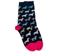 Purple Possum UK® Dachshund Dog Socks Sausage Dogs Pattern Bamboo Cotton Blend Black Socks Gift Idea Women's Size 4 to 7