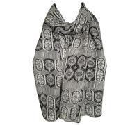 Purple Possum UK® Grey Scarf Ladies Charcoal Patterned Silk Cotton Blend Lightweight Scarf