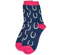 Purple Possum UK® Horseshoe Socks Ladies Blue Pink Lucky Horseshoes Horse Horses Pony Bamboo Cotton Blend Size 3-7 Novelty Socks (Blue)