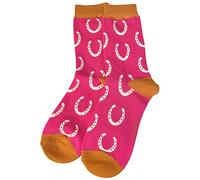 Purple Possum UK® Horseshoe Socks Ladies Pink Lucky Horseshoes Horse Horses Pony Bamboo Cotton Blend Size 3-7 Novelty Socks