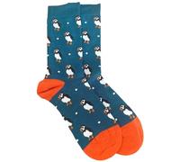 Purple Possum UK® Puffin Socks Puffins Pattern Soft Bamboo Cotton Blend Teal Blue Orange Sock Gift Idea Women's Size 4 to 7
