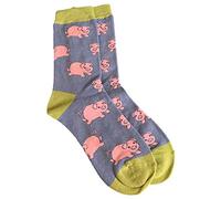 Purple Possum UK® Socks Piglet Print Ladies Pink Pigs Soft Bamboo Cotton Blend Blue Grey Lime Green Sock Gift Idea Shoe Size 4 to 7
