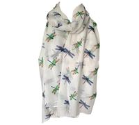 Purple Possum® White Scarf Blue Green Dragonfly Pattern Ladies Lightweight Wrap Womens Dragonflies Shawl