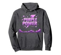 Purple Power: Energetic Boys' Superhero Statement Pullover Hoodie, Adult Unisex, Dark Heather Grey, XXL