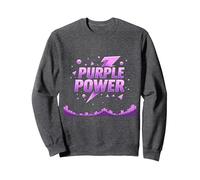 Purple Power: Energetic Boys' Superhero Statement Sweatshirt, Adult Unisex, Dark Heather Grey, XL