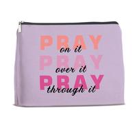 Purple Pray on It Pray Over It Makeup Bag Cosmetic Bags for Women Inspirational Purple Christian Religious Gifts Makeup Pouch With Zipper Travel Toiletry Organizer Bag