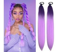 Purple pre stretched synthetic braided hair bundle, suitable for deep purple and light purple braids, 26 inches, 2 pieces, perfect for stage parties, Halloween costumes (Dark Purple)