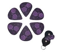 Purple Print Guitar Picks 6 Pack Guitar Plectrums with Pick Holders Bass Picks For Acoustic Guitar Bass Electric Ukulele Includes 0.46mm, 0.71mm, 0.96mm