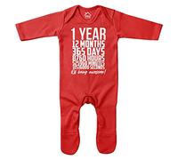 Purple Print House 1 Year of Being Awesome Baby Romper Suit, Funny First Birthday One Year Old 1st Bday Gifts for Babies, Months Days Minutes Seconds Baby Boys Girls Outfit, 3-6 Months, Red