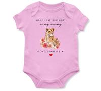 Purple Print House 1st Birthday as my Mummy Personalised Babygrow Baby Girls Lioness & Cub Vest for Mum New Mother Bday Gift, 6-12 Months, Light Pink