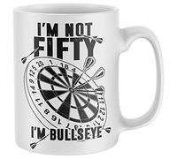 Purple Print House 50th Birthday Darts Mug, Funny 50 Year Old Coffee Cup, Dart Player Bday Gift for Fifty Year Old, Present For Dad Bullseye Tea Mug, One Size, White