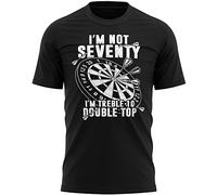 Purple Print House 70th Birthday Darts T Shirt, Funny 70 Year Old Shirt, Dart Player Bday Gift for Seventy Year Old, Present for Dad Treble 10 Double Top Tee, XL, Black