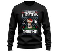 Purple Print House Adults Christmas Chihuahua Sweatshirt All I Want Is My Canine Mens Womens Sweater Unisex, L, Black