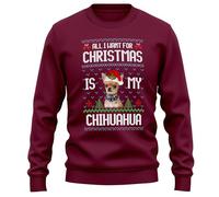 Purple Print House Adults Christmas Chihuahua Sweatshirt All I Want Is My Canine Mens Womens Sweater Unisex, M, Maroon