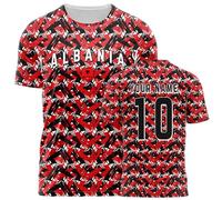 Purple Print House Albania Retro Football Shirt for Men 3D Printed Inspired Pattern Custom Name and Number Albania Text Tshirt, L, Red