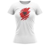 Purple Print House Albania Torn Womens T Shirt Albanian Football Top, S, White