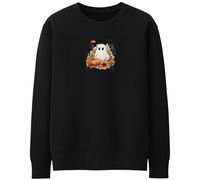 Purple Print House Autumn Ghost Sweatshirt For Women Cute Halloween Pumpkin Spooky Ladies Winter Pullover Jumper, XXL, Black