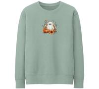 Purple Print House Autumn Ghost Sweatshirt For Women Cute Halloween Pumpkin Spooky Ladies Winter Pullover Jumper, XL, Dusty Green
