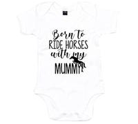 Purple Print House Baby Born to Ride Horses Babygrow - Horse Riding Personalised Gifts for Her - Jumping Show Gymkhana, White, 0-3 Months