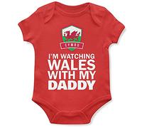 Purple Print House Baby Boys Im Watching Wales with My Daddy Babygrow - Football Fathers Day European 2021 Supporters Gifts for Baby - 2020 Welsh Cymru Tournament Footy Soccer Top, 6-12 Months, Red