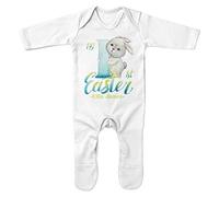 Purple Print House Baby Boys My First Easter Custom Name Romper Suit - Personalised Easter Gifts for Baby - Boys Cute Bunny, White, 0-3 Months