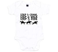 Purple Print House Baby Crawl Walk Ride Babygrow - Horse Riding New Baby Gifts for Baby - Unicorn Horse, White, 6-12 Months