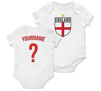 Purple Print House Baby England Flag Badge Custom Name and Number Babygrow - Football Personalised Retro Europe Summer 2021 Footy Gifts for Boy - Unique European Footie Top, 12-18 Months, White