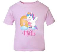 Purple Print House Baby Girls Unicorn Age Custom Name T Shirt - Personalised Birthday Outfits for Girl - Unicorn Magic, 2-3 Years, Light Pink