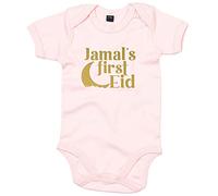 Purple Print House Baby Gold First Eid Babygrow - Personalised Eid Cute Outfits for Baby - Ramadam Islamic, Light Pink, 0-3 Months
