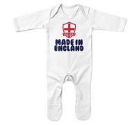 Purple Print House Baby Made in England Romper Suit - Funny Baby Announcement Football Rugby Badge English Supporter Gifts for Baby - White Navy Babies Eng Fan Outfit, White, 0-3 Months