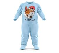 Purple Print House Baby Merry Catmas Romper Suit - Cat Christmas Cute Cat Son and Daughter - Xmas Kitten, 6-12 Months, Light Blue
