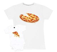 Purple Print House Baby & Mummy Pizza and Slice T Shirt & Babygrow Set - Slogan Mothers Day Outfits for Mum - Cheesy Lockdown, M - Womens, 12-18 Months