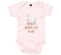 Purple Print House Baby Rose Gold Custom Name Born to Ride Babygrow - Horse Riding New Baby Gifts for Baby - Show Jumping Rider, Light Pink, 6-12 Months