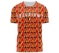 Purple Print House Belgium Retro Football Shirt for Men 3D Printed Inspired Pattern Custom Name and Number Belgium Text Tshirt, XXL, Red