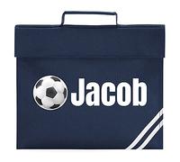 Purple Print House Book Bags for School Boy - Custom Name Football Book Bag Book Bag - Personalised Back to School Gifts for Footy Mad School Boy - Primary and Secondary School, French Navy