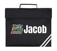 Purple Print House Book Bags for School Boy - Custom Name Steam Train Book Bag Book Bag - Personalised Back to School Gifts for Train Station Mad School Boy - Primary and Secondary School, Black