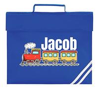 Purple Print House Book Bags for School Boy - Custom Name Train Book Bag Book Bag - Personalised Back to School Gifts for Steam Train Mad School Boy - Primary and Secondary School, Bright Royal
