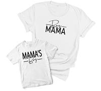 Purple Print House Boy Mama and Mamas Boy Matching T Shirt Set Mum and Son Boys Womens Baby Kids Top Tee, 7-8 Years, White