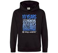 Purple Print House Boys 10 Years Of Being Awesome Kids Hoodie Birthday Ten Year Old 10th Bday Hoody for your Son, 12-13 Years, Black