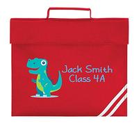 Purple Print House Boys Blue Dinosaur Personalised Book Bag - School Back to School Bags for School Boy - T rex Dinosaur School Books, Classic Red