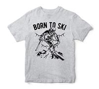 Purple Print House Boys Born to Ski T Shirt - Skiing Birthday Gift Idea for Son - Snow Joke Present, 7-8 Years, Grey