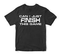 Purple Print House Boys Can I Just Finish This Game T Shirt - Gaming Birthday Gift for Him - Funny Gamer Kids Top, 9-11 Years, Black