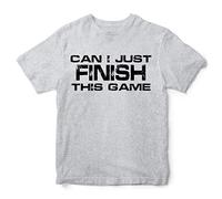 Purple Print House Boys Can I Just Finish This Game T Shirt - Gaming Birthday Gift for Him - Funny Gamer Kids Top, 9-11 Years, Grey